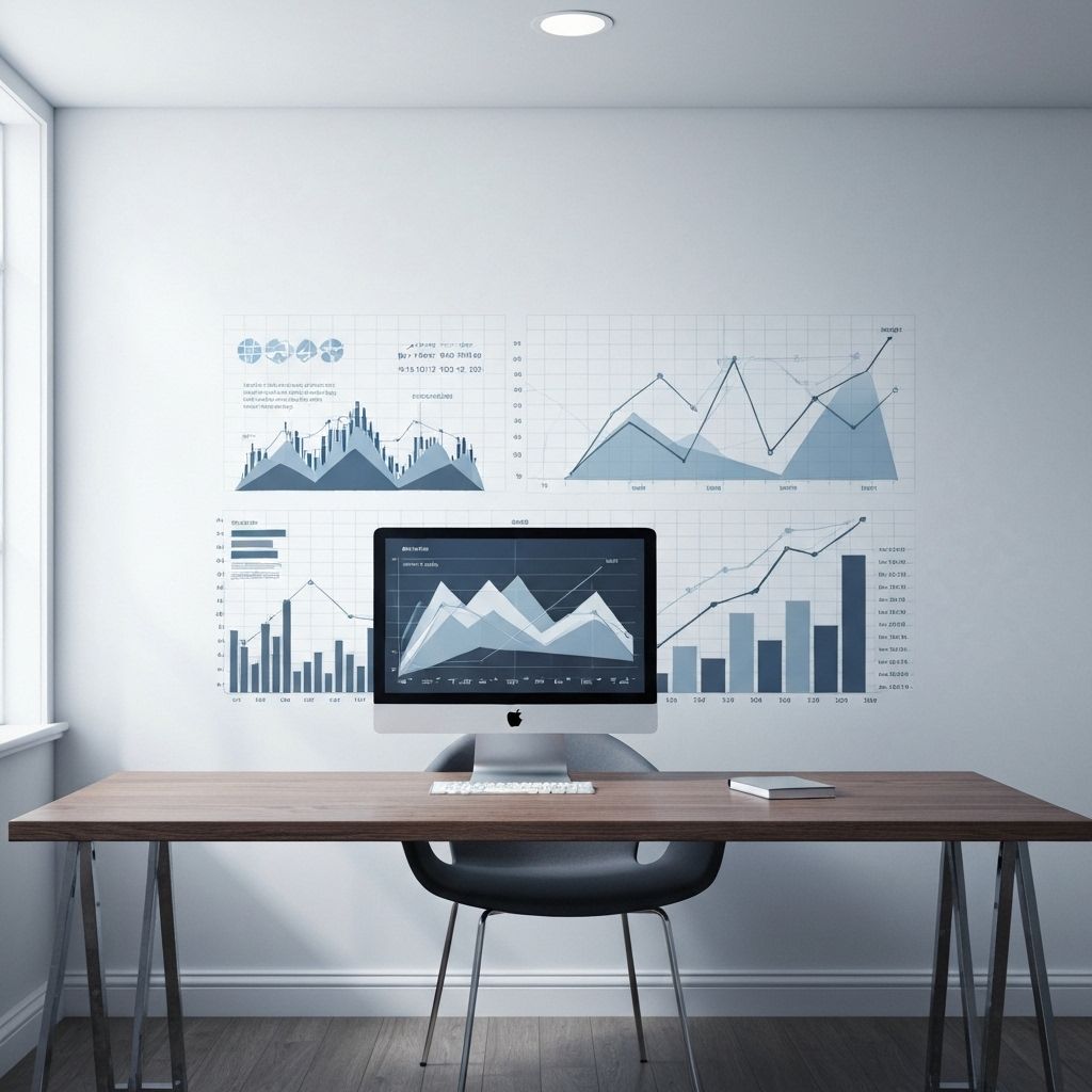 Abstract financial charts and clean workspace